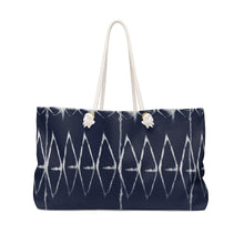 Load image into Gallery viewer, Dark Indigo Shibori Style Pattern Boho Weekender Bag For Shopping, Traveling, Oversized Tote With Rope Handles
