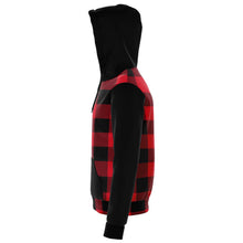 Load image into Gallery viewer, Buffalo Plaid and Black Cotton Polyester Blend Zip Hoodie