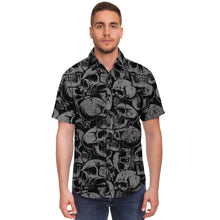 Load image into Gallery viewer, Black and Gray Skulls Pattern Hawaiian Button Down Short Sleeved Shirt