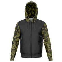 Load image into Gallery viewer, Camo Contrast Hoodie With Green, Brown and Gray Camouflage Sleeves and Hood