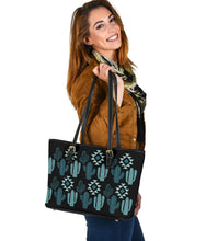 Load image into Gallery viewer, Teal Boho Cactus Pattern Faux Leather Tote Bag