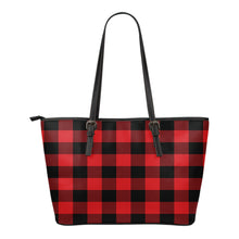 Load image into Gallery viewer, Red Buffalo Plaid Vegan Leather Tote Bag