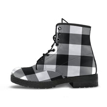 Load image into Gallery viewer, Black and White Buffalo Plaid Vegan Leather Boots