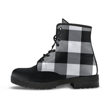 Load image into Gallery viewer, Black and White Buffalo Plaid Vegan Leather Boots