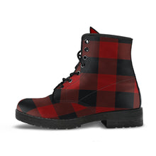 Load image into Gallery viewer, Red and Black Buffalo Plaid vegan Leather Boots