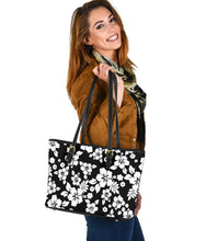 Load image into Gallery viewer, Black and White Hibiscus Hawaiian Flower Tote Bag