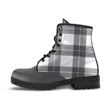 Load image into Gallery viewer, Gray and White Plaid Vegan Leather Boots