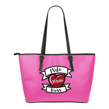 Load image into Gallery viewer, Wife Mom Boss Tote Bag Tattoo Style Design With Pink Heart