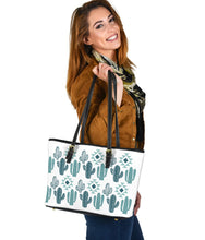 Load image into Gallery viewer, Teal Boho Cactus Pattern Faux Leather Tote Bag