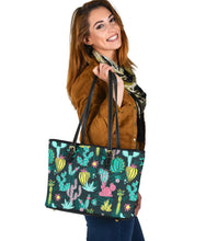 Load image into Gallery viewer, Colorful Cactus Pattern Vegan Leather Tote Bags