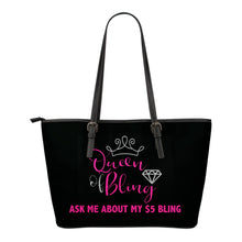 Load image into Gallery viewer, Queen Of Bling Tote Bag Pink Design Silver Letters