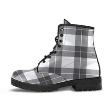 Load image into Gallery viewer, Gray and White Plaid Vegan Leather Boots
