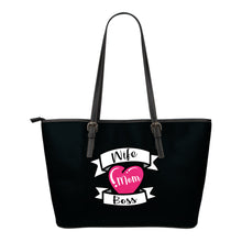 Load image into Gallery viewer, Wife Mom Boss Tote Bag Tattoo Style Design With Pink Heart