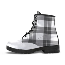 Load image into Gallery viewer, Gray and White Plaid Vegan Leather Boots