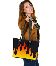 Load image into Gallery viewer, Flames on Black Vegan Leather Tote Bag