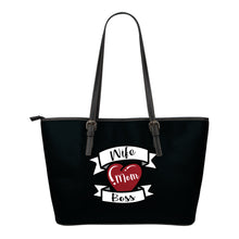 Load image into Gallery viewer, Wife Mom Boss Tote Bag Tattoo Style Design With Pink Heart