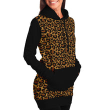 Load image into Gallery viewer, Leopard Print Longline Hoodie Dress With Contrast Black Sleeves, Pocket and Hood