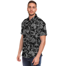 Load image into Gallery viewer, Black and Gray Skulls Pattern Hawaiian Button Down Short Sleeved Shirt
