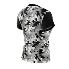 Load image into Gallery viewer, Camo Pattern Women's Tee Black, White and Gray Snow Camouflage With Contrast Sleeves