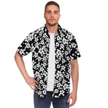 Load image into Gallery viewer, Black and White Hibiscus Hawaiian Flower Pattern Button Down Shirt