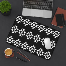 Load image into Gallery viewer, Black and White Desk Mat With White Tribal Design Ethnic Pattern