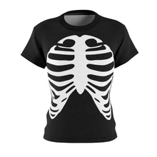 Load image into Gallery viewer, Copy of Skeleton Ribs on Black Women's T-Shirt With Skull Sleeves