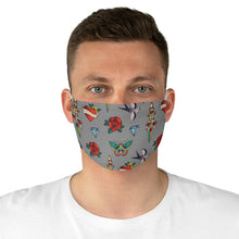 Load image into Gallery viewer, Gray With Traditional Tattoo Pattern Fabric Face Mask Printed Old School Style
