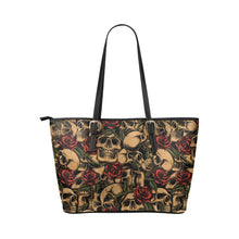 Load image into Gallery viewer, skull roses tote Leather Tote Bag/Small (Model 1651)