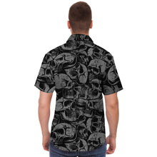 Load image into Gallery viewer, Black and Gray Skulls Pattern Hawaiian Button Down Short Sleeved Shirt