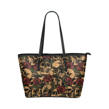 Load image into Gallery viewer, skull roses tote Leather Tote Bag/Small (Model 1651)