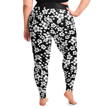 Load image into Gallery viewer, Black and White Hibiscus Hawaiian Pattern Plus Size Leggings 2X-6X Squatproof