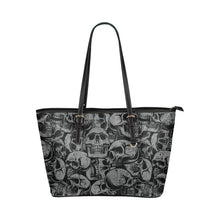 Load image into Gallery viewer, gray and black skull tote Leather Tote Bag/Small (Model 1651)