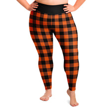 Load image into Gallery viewer, Buffalo Plaid In Orange and Black Plus Size Leggings 2X - 6X Squat Proof