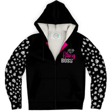 Load image into Gallery viewer, Bling Boss, Black With White Diamond Sleeves Micro-fleece Lined Hoodie