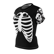 Load image into Gallery viewer, Skeleton Ribs on Black Women's T-Shirt With Skull Sleeves