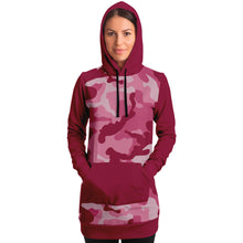 Load image into Gallery viewer, Pink Camouflage Longline Hoodie Dress With Solid Dark Pink Contrast Sleeves