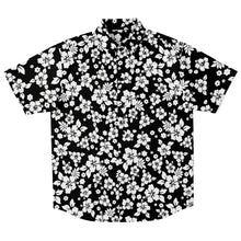 Load image into Gallery viewer, Black and White Hibiscus Hawaiian Flower Pattern Button Down Shirt