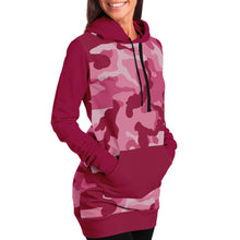 Load image into Gallery viewer, Pink Camouflage Longline Hoodie Dress With Solid Dark Pink Contrast Sleeves
