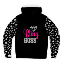 Load image into Gallery viewer, Bling Boss, Black With White Diamond Sleeves Micro-fleece Lined Hoodie