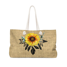 Load image into Gallery viewer, Boho Sunflower Dreamcatcher on Printed Burlap Background Weekender Bag Beach Back With Rope Handles