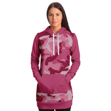 Load image into Gallery viewer, Pink Camouflage Longline Hoodie Dress With Solid Pink Contrast Sleeves
