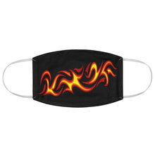 Load image into Gallery viewer, Tribal Flames in Red, Orange and Yellow on Printed Black Cloth Fabric Face Mask