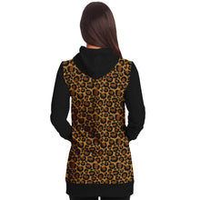 Load image into Gallery viewer, Leopard Print Longline Hoodie Dress With Contrast Black Sleeves, Pocket and Hood