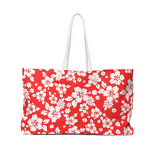 Load image into Gallery viewer, Red and White Hibiscus Hawaiian Pattern Beach Bag Weekender Bag For Shopping travel and More