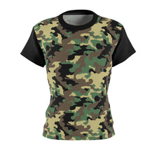 Load image into Gallery viewer, Camo Pattern Women's Tee Green, Brown and Black Camouflage With Contrast Sleeves