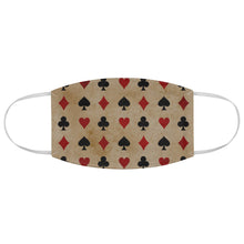 Load image into Gallery viewer, Tan With Red and Black Paying Card Suits Pattern Fabric Face Mask Printed Cloth Gambling Poker