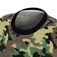 Load image into Gallery viewer, Camo Pattern Women's Tee Green, Brown and Black Camouflage With Contrast Sleeves