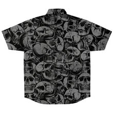 Load image into Gallery viewer, Black and Gray Skulls Pattern Hawaiian Button Down Short Sleeved Shirt