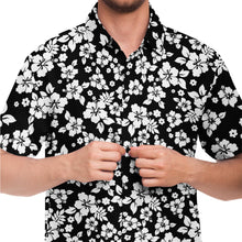 Load image into Gallery viewer, Black and White Hibiscus Hawaiian Flower Pattern Button Down Shirt