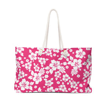 Load image into Gallery viewer, Hot Pink and White Hibiscus Hawaiian Pattern Beach Bag Weekender Bag For Shopping travel and More